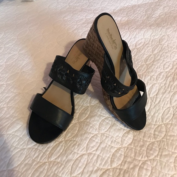 Coach and Four Shoes - Coach and Four Black Wedge Sandals
